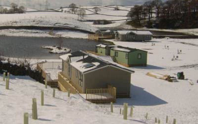 Static caravans in the snow