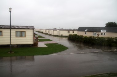 Holiday park in the rain and wet