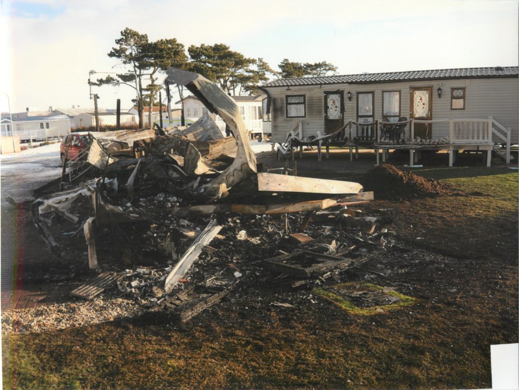 Static caravan fire damage