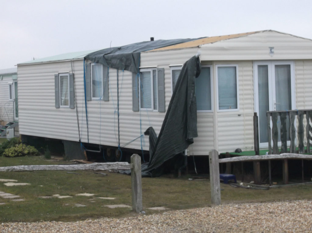 Roof damage to static caravan