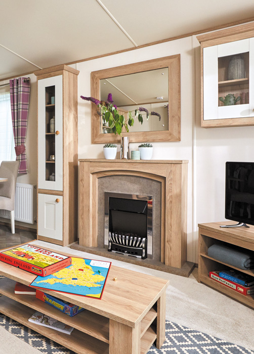 ABI St David static caravan Lounge and Fireplace