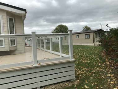 Static caravan in autumn