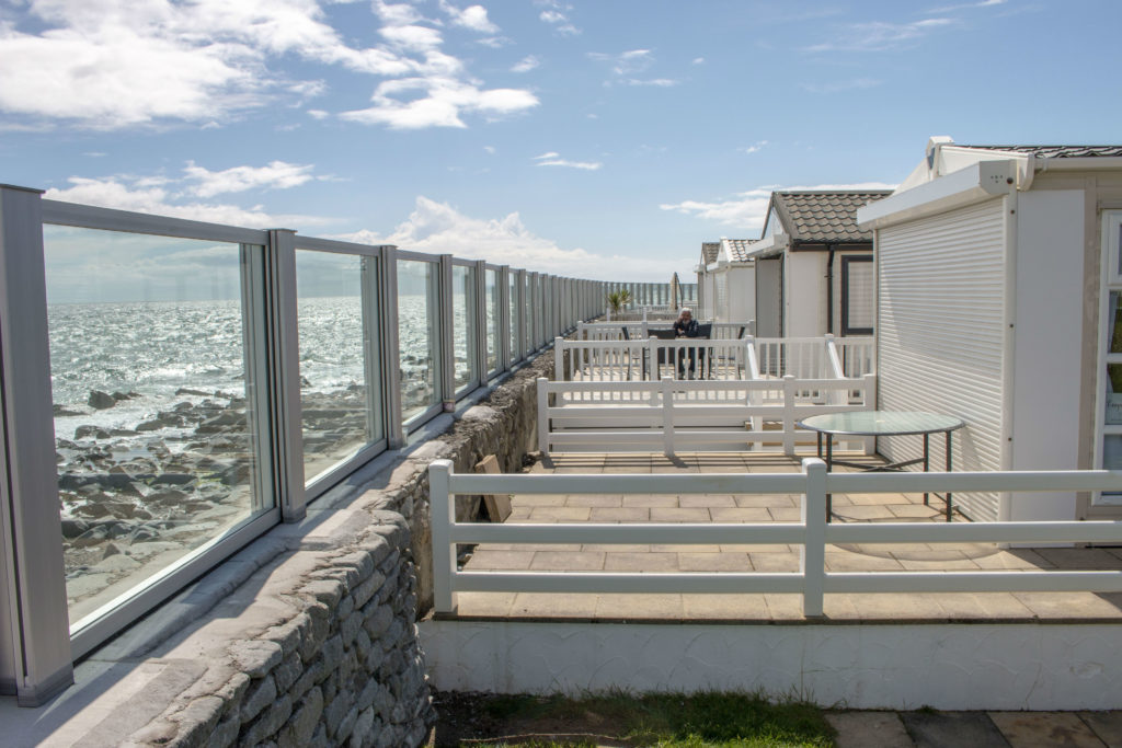 Gimblet Rock wave wall and hurricane shutters