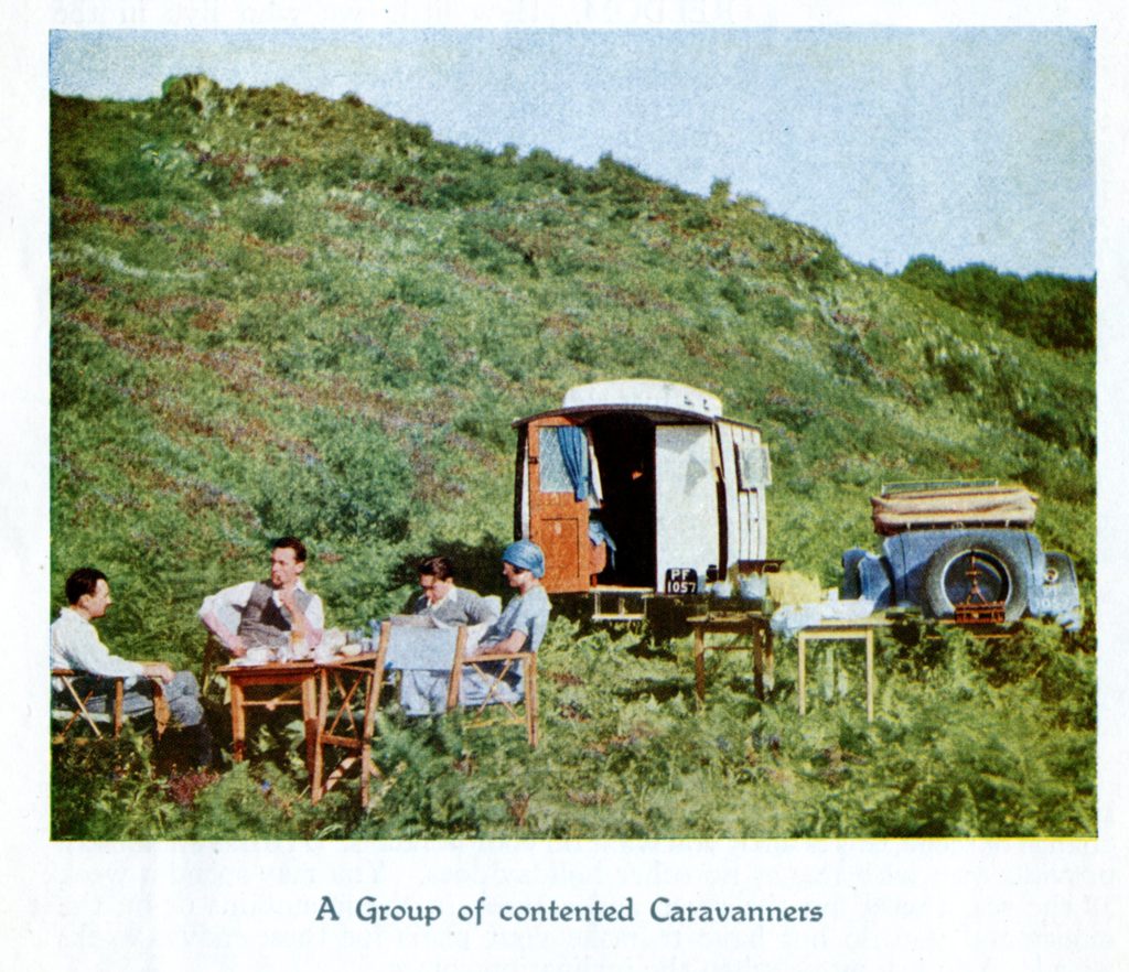 a group of contented caravanners from the 1920s