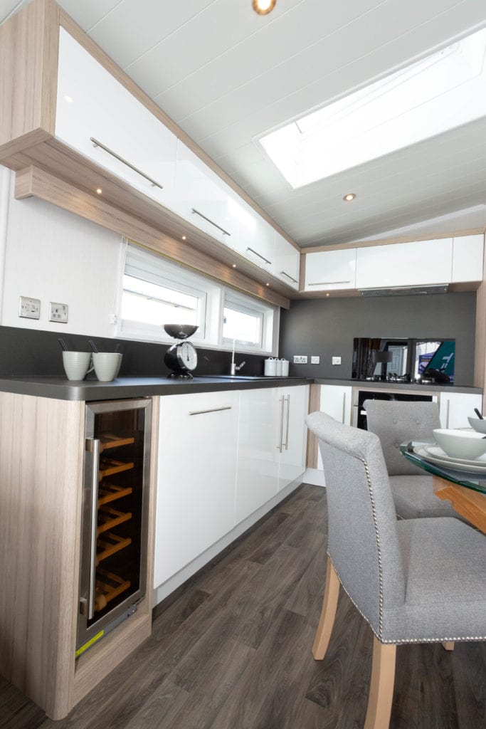 2020 Swift Champagne holiday lodge kitchen with wine fridge