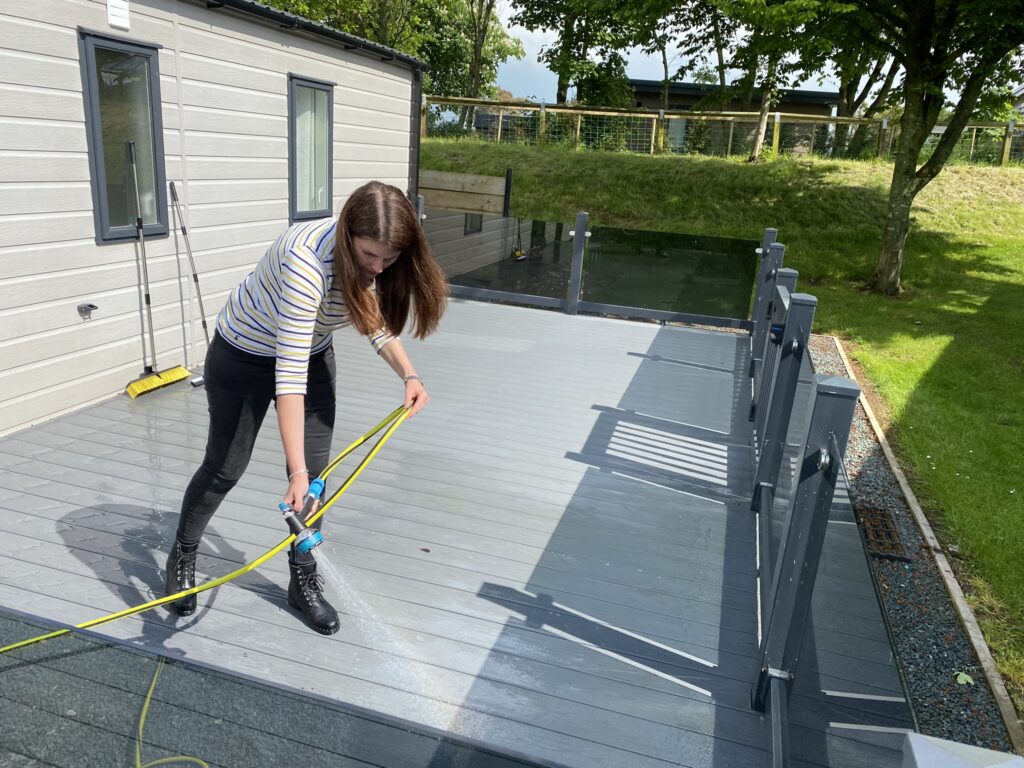 rinsing caravan decking