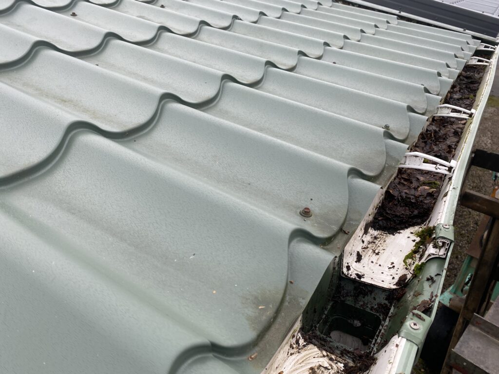 static caravan guttering full of leaves