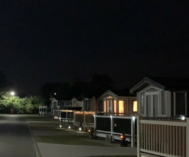 fairy lights on static caravan