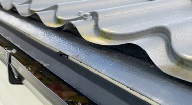 static caravan gutter with leaves